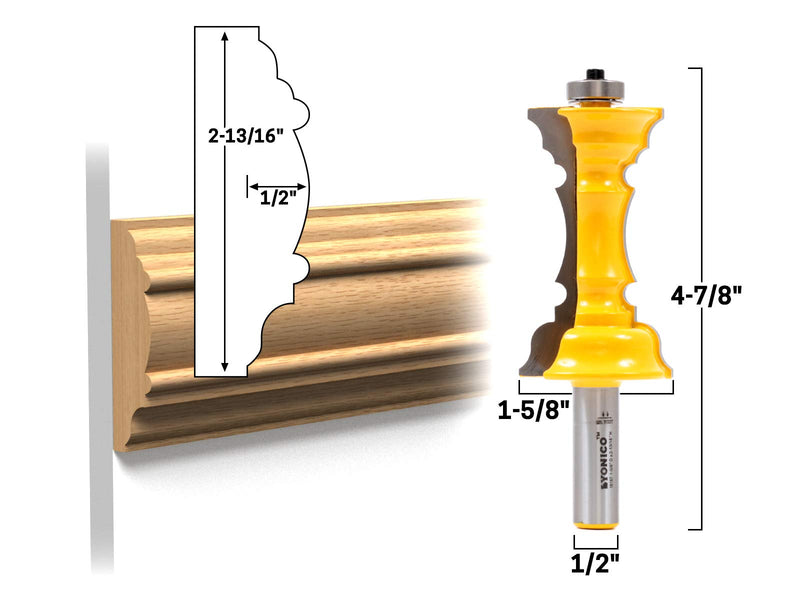 YONICO Chair Rail Molding Router Bit (16167 - 2-13/16" Cutting Length - 1/2" Shank) 16167 - 2-13/16" Cutting Length - 1/2" Shank