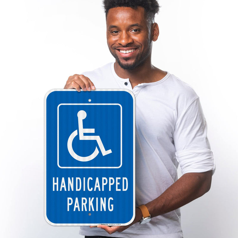 Handicap Parking Sign, Handicapped Sign, 12x18 Inches, 3M EGP Reflective .063 Aluminum, Fade Resistant, Made in USA 12x18 Reflective