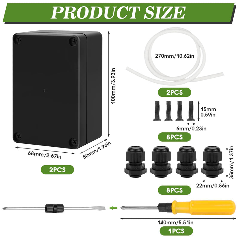 IP65 Junction Box Waterproof Junction Box Surface-Mounted Junction Box Universal Housing Electronics with 8 Cable Glands and Screwdriver Pack of 2 Black - B-100 x 68 x 50 mm
