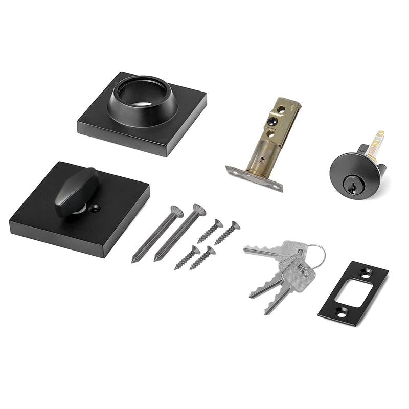 Square Single Cylinder Modern Deadbolt Lock with Keys, Matte Black Deadbolt for Front Door Entrance, Front Door Security Lock, Keyed 1 Side 1 Pack