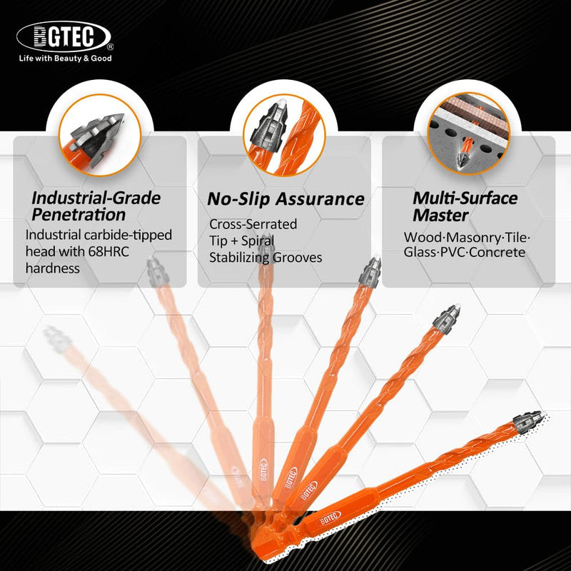 BGTEC Serrated Carbide Masonry Drill Bit Set - 10PCS 3/4/5 * 2/6 * 2/8 * 2/10/12MM Wood Drill Bits with a Quick Release Bit Holder for Wood Plastic Masonry Brick Tile Glass Concrete Marble 3/4/5*2/6*2/8*2/10/12mm 10