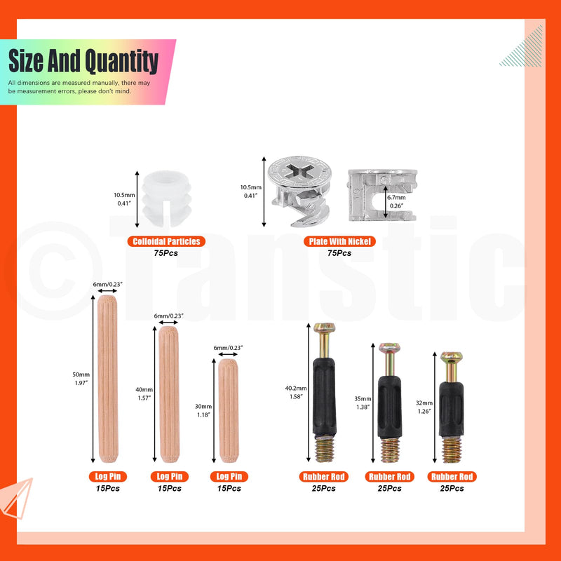 [Australia - AusPower] - Tanstic 270Pcs 3 in 1 Furniture Connecting Hardware Connectors Kit, Furniture Cam Lock Fasteners Including Cam Lock Fittings with Dowel, Pre-Inserted Nut, Wood Dowel Pins Furniture Crib Screws 