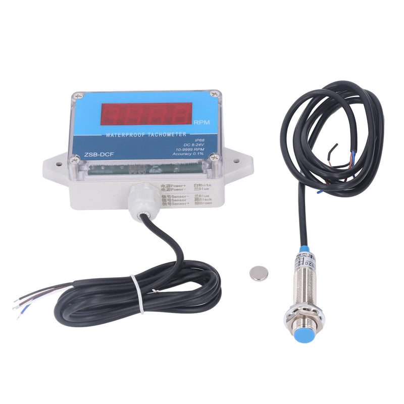 [Australia - AusPower] - Digital Tachometer, Waterproof 10-9999RPM High Accuracy Hour Counter Speedometer, DC 8V-24V Motor Tachometer with Hall Sensor for Ship, Mechanical Equipment, Lathe 