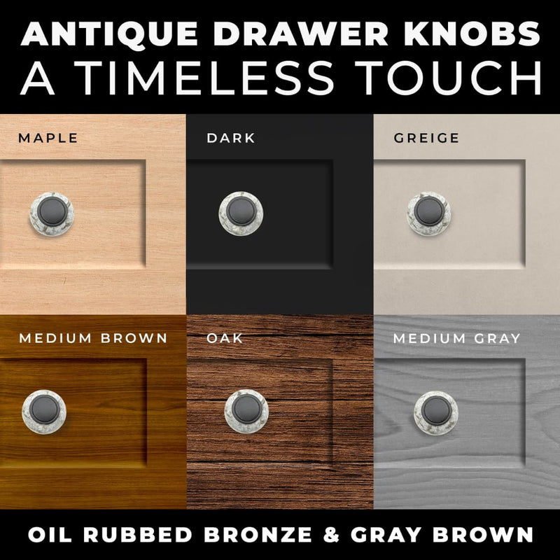 10 pcs Oil Rubbed Bronze Cabinet Knobs with Granite Gray Ceramic Accent for Cabinets, Drawers, Dressers, Vanities, Closets 10 1.5 inch Diameter
