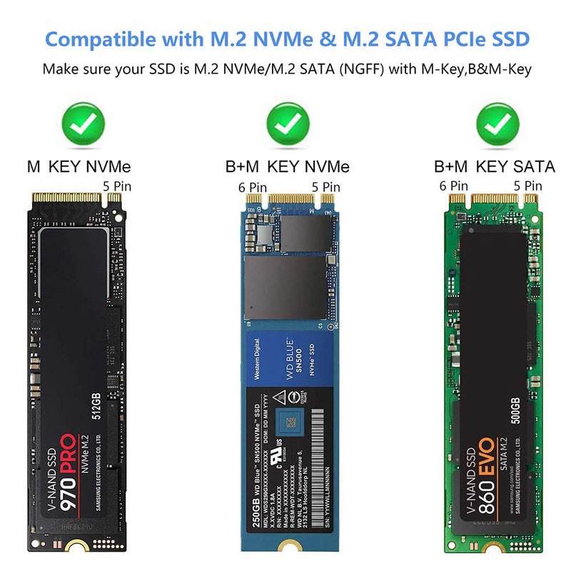 [Australia - AusPower] - M.2 NVMe SATA SSD Enclosure Adapter Tool-Free, USB 3.2 Gen2 10Gbps External NVMe to USB PCI-E 6Gbps SATA M-Key / B+M Key, NVMe Reader Support UASP Trim for SSDs 2230/2242/2260/2280 SKUD0501-US 