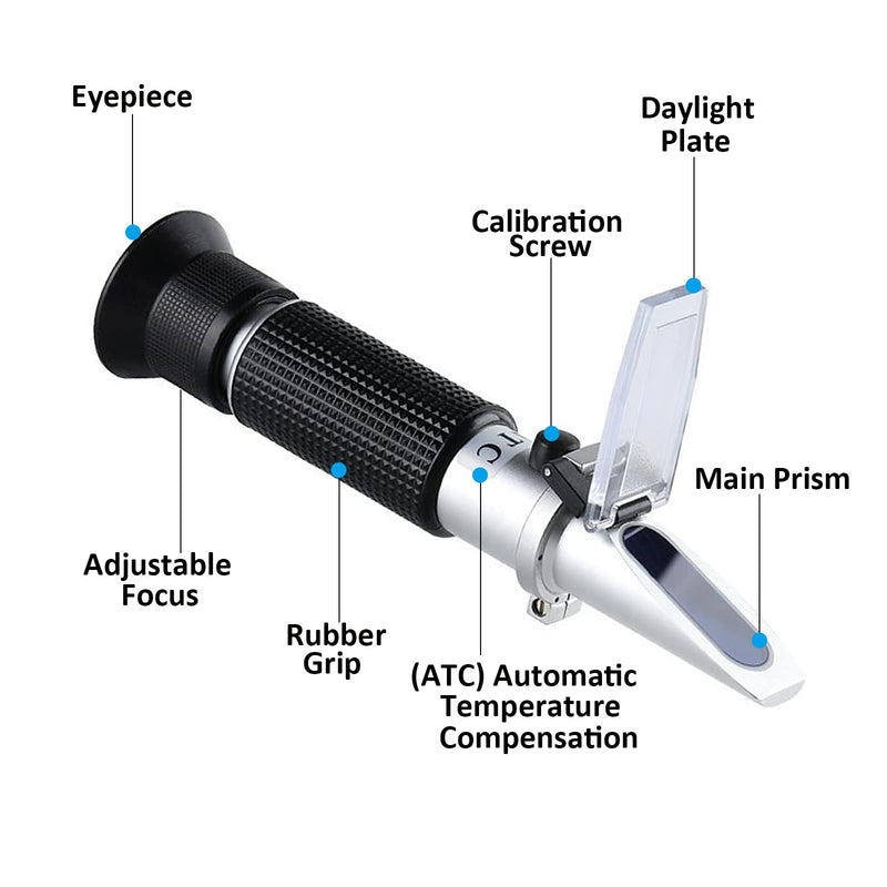 Alcohol Refractometer for Spirit Alcohol Volume Percent Measurement 0~80% v/v. Alcohol Volume Meter for Alcohol Liquor Production Spirit Alcohol Measurement Ethanol with Water Distilled Beverages Alcohol Refractometer