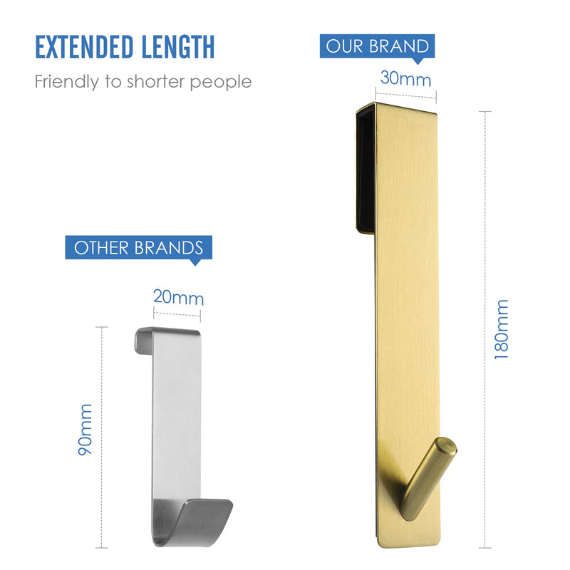 Simtive Extended Shower Door Hooks (7-Inch), Over Door Hooks for Bathroom Frameless Glass Shower Door, Towel Hooks, 3-Pack, Gold 7 In-3 Pack
