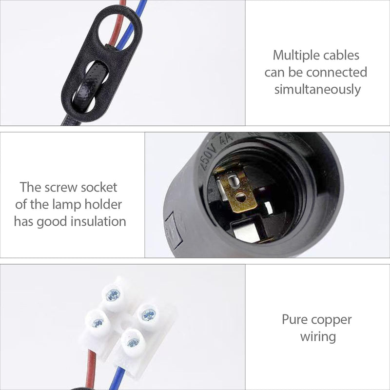 Pack of 12 E27 Construction Sockets Black with Quick Connector and Strain Relief, Construction Socket with Bulb, Lamp Holder E27 for Construction Sites, DIY Projects, and Temporary Lighting