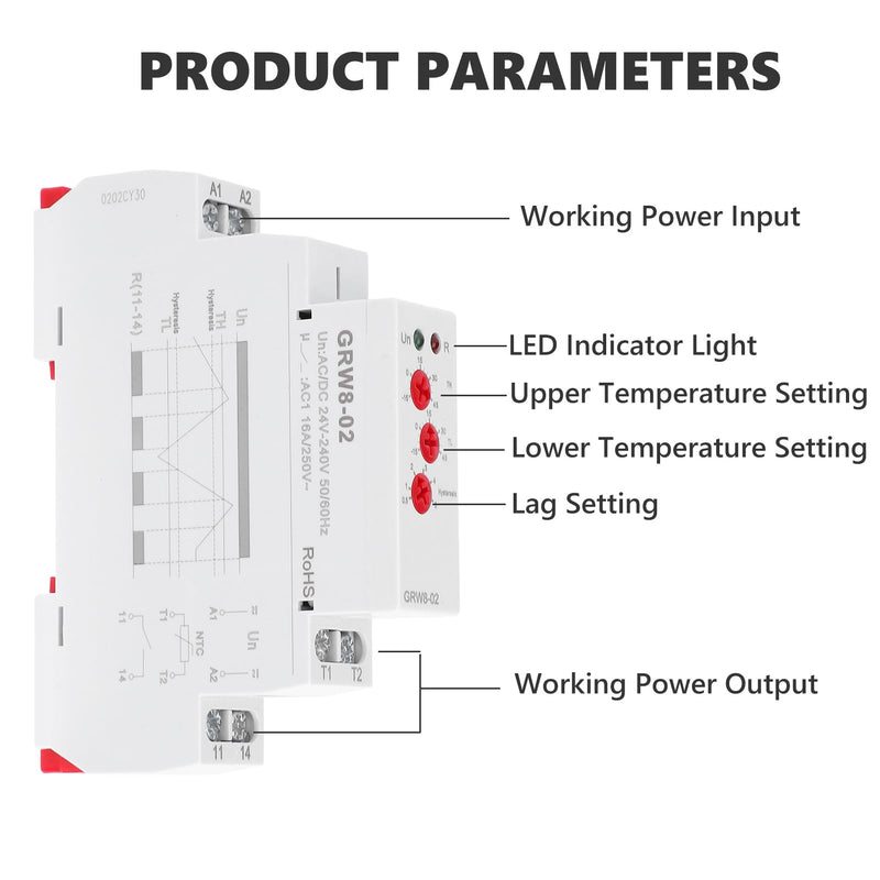 [Australia - AusPower] - Digital Temperature Controller Thermostat AC/DC 24V-240V DIN Rail Mount with Probe Heating Cooling Mode for HVAC Industrial Equipment and Home Automation 