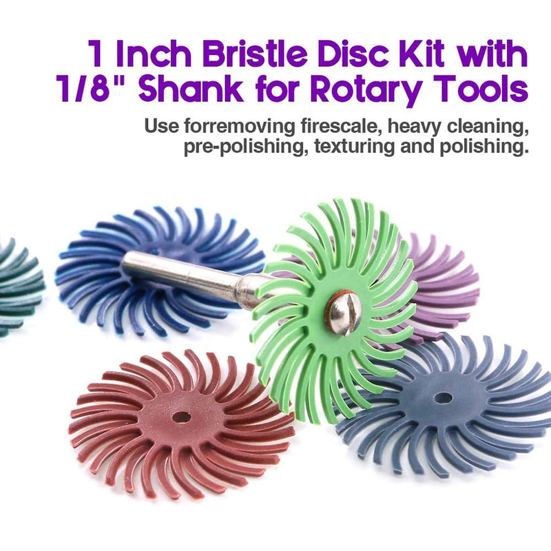 50pcs 1 Inch/ 25mm Radial Bristle Disc Set (2.35mm and 3mm Mandrels) Abrasive Brush Gap Polishing Wheel Assortment (8 Mixed Grit 80/120/220/320/400/600/1000/2500)