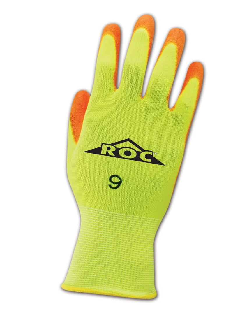 [Australia - AusPower] - MAGID ROC HV1449 Coated Gloves | 13-Gauge Polyurethane Palm Coated Nylon Gloves - Cut Level 1, Abrasion Level 2, Yellow/Orange, Size 8 (24 Pair) 