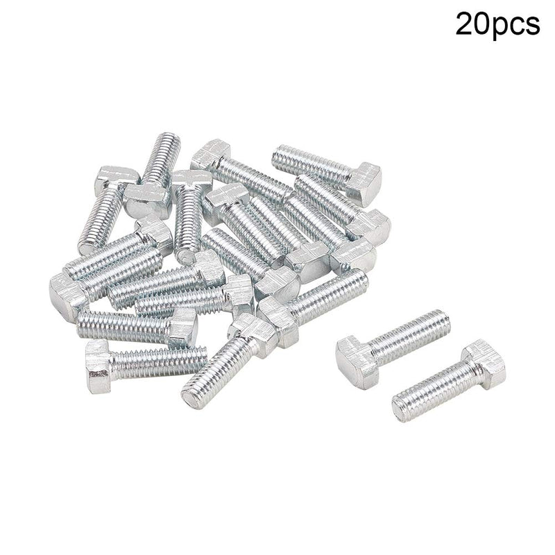 [Australia - AusPower] - MroMax M6-1x20mm T Slot Bolts Carbon Steel Drop-in Stud Sliding Screw Bolt Metric Hammer Head Bolt for 30 Series Aluminum Extrusions Silver 20Pcs 