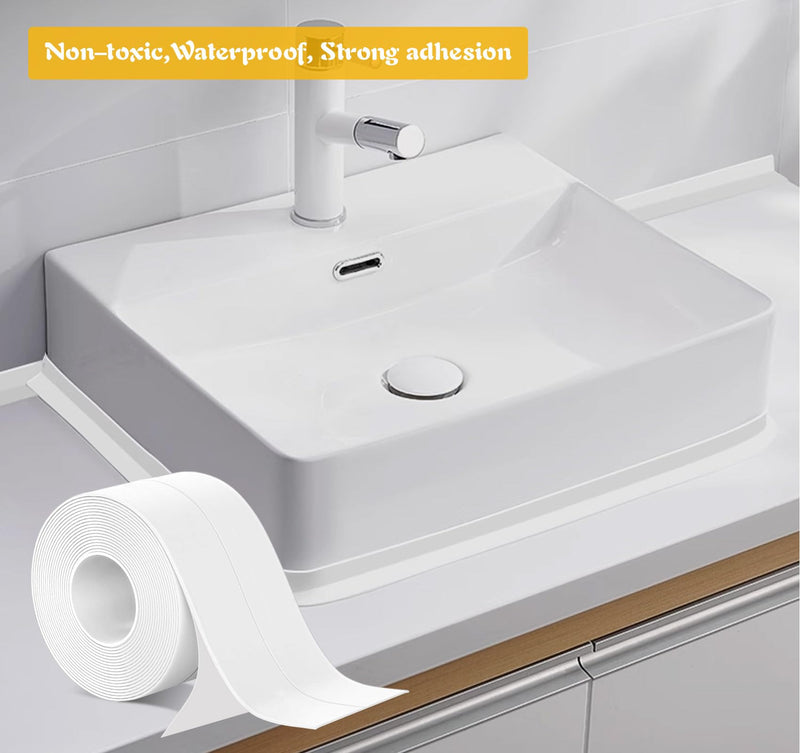 [Australia - AusPower] - ABSOFINE Caulk Tape Waterproof Self Adhesive, White Toilet Caulk Sealant Tape, Shower Seal Strip for Kitchen, Countertop, Bathroom, Sink, Bathtub Toilet Edge Protector with Sealing Tool (1.97"x16.4Ft) 