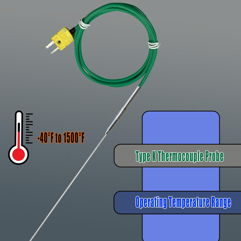 [Australia - AusPower] - TL1911SL Type K Thermocouple Probe -40°F to 1500°F Silicone Cable Length: 47 inches Type K Thermocouple Length: 12 in / 0.04 in 