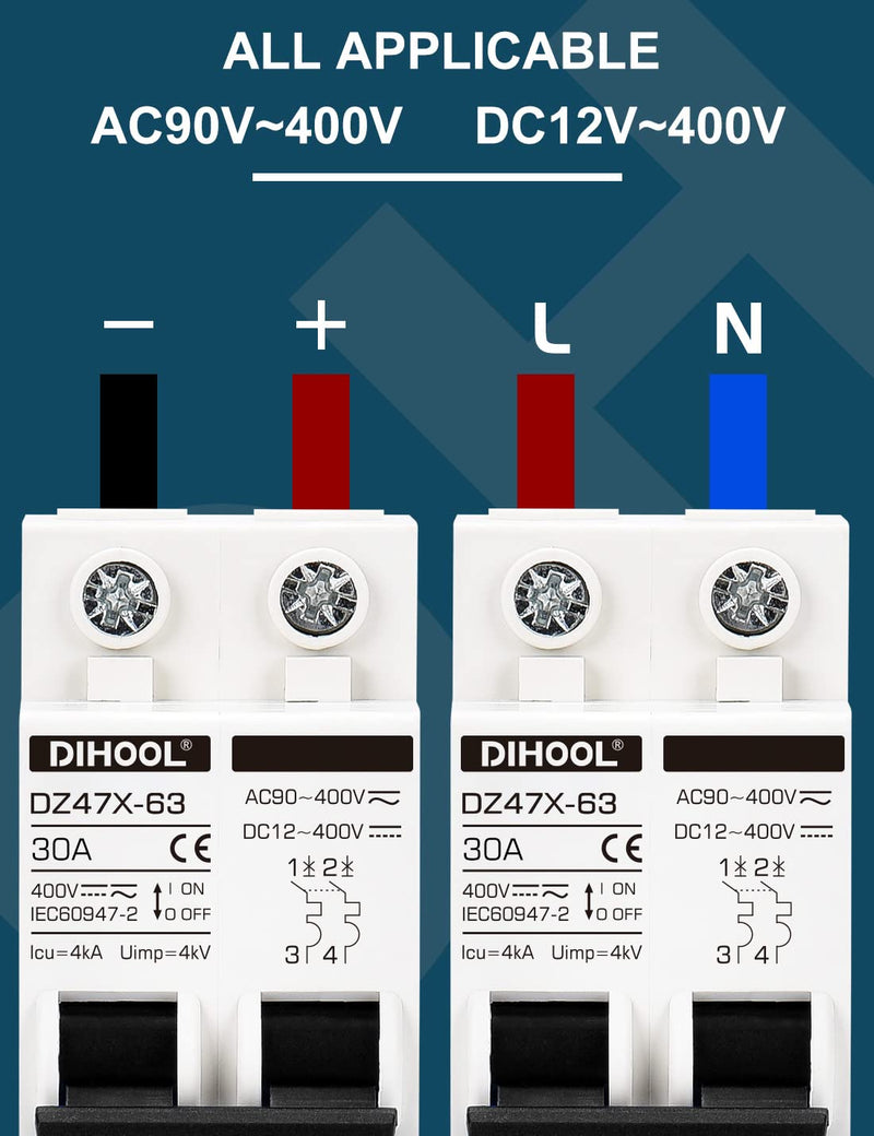 [Australia - AusPower] - 30 Amp 12V-400V AC DC Miniature Circuit Breakers (10A 15A 20A 25A 40A 50A 60A Optional) for Solar Panel PV System - Disconnect Switch, AC 110V DIN Rail MCB Ac-dc 30a 