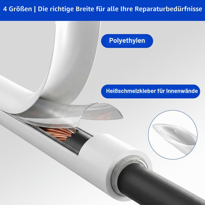 Heat Shrink Tubing Set with Adhesive 4:1 Waterproof Heat Shrink Tubing | 4 sizes of 1 m each: 10/20/25/30 mm, white, for cable insulation and cable repairs