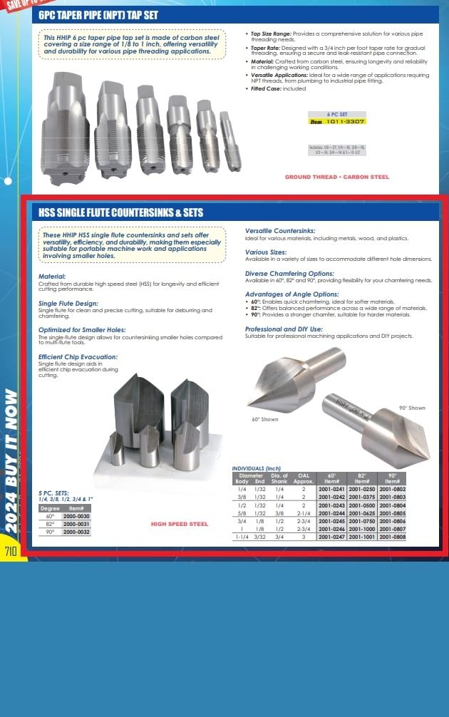 [Australia - AusPower] - HHIP 2001-0246 1" Single Flute 60 Degree High Speed Steel Countersink 1" Dia. 60° 