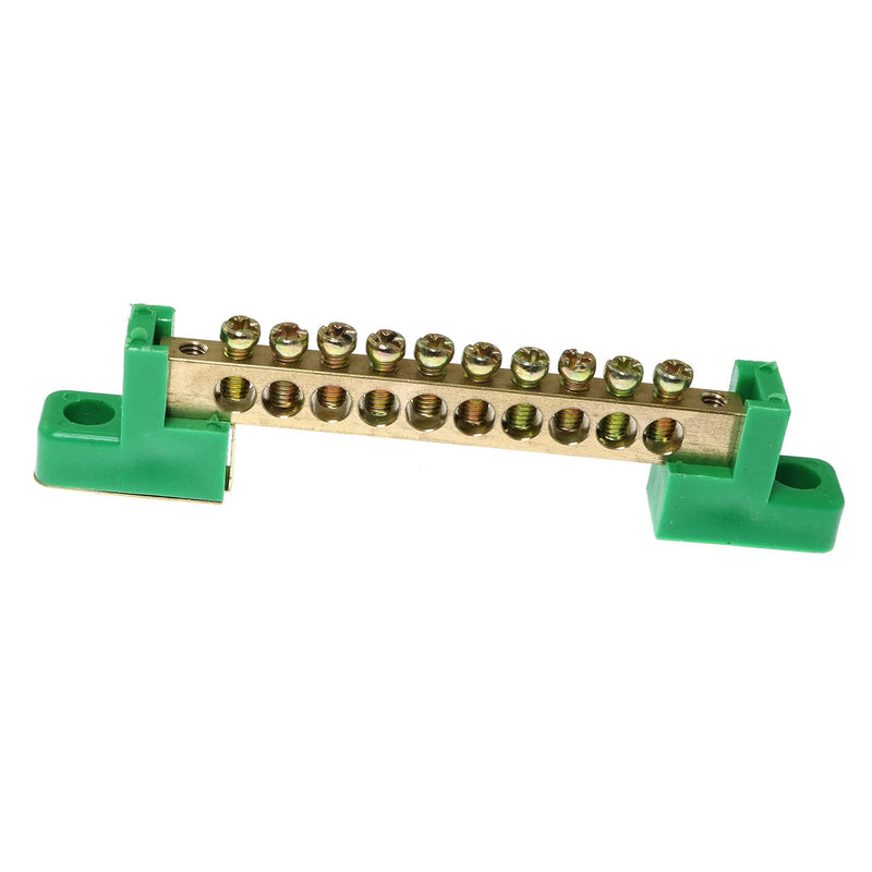 [Australia - AusPower] - RLECS 2pcs 10 Positions Terminal Bus Bar Terminal Block Brass Wire Screw Terminal Grounding Strip Bus Bar Block, Green 