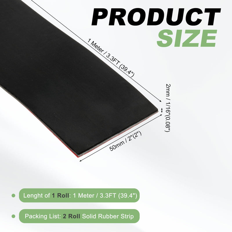 PATIKIL Neoprene Rubber Strips 2" Wide x 1/16" Thick x 3.3FT Long, 2Pcs Self Adhesive Solid Rubber Sheet for Shock Absorption Gasket DIY Crafts Sealing Weather Striping, Black 2" x 1/16" x 3.3FT