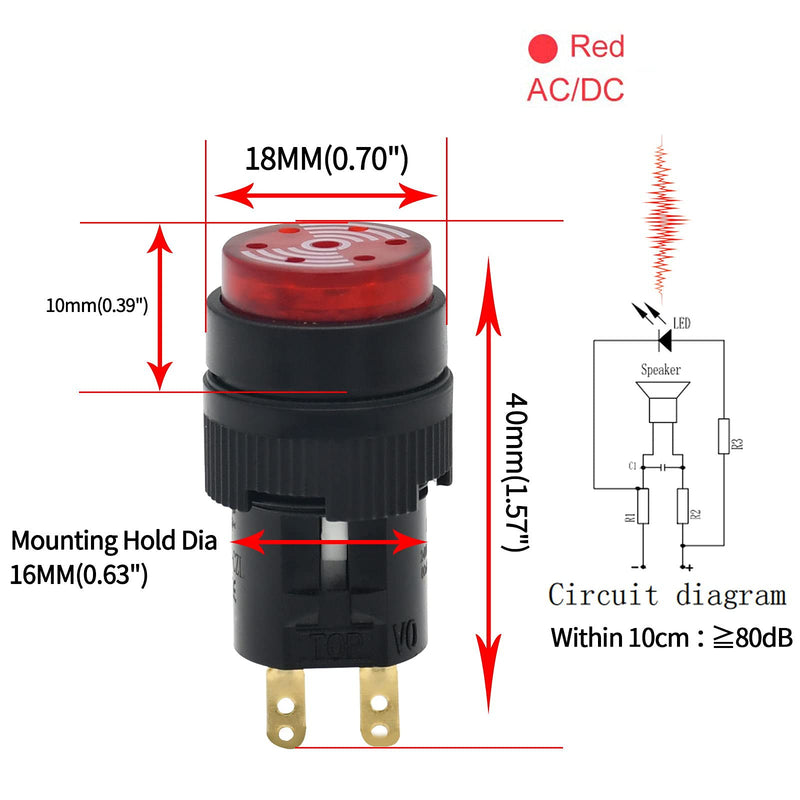 [Australia - AusPower] - 16MM Buzzer Red Indicator Light Lamp 12V DC LED Blue Black 0.63" Round rectangle Cap Alarm Signal Indicator Blue Electrical Control Panel DIY 2Pcs (Red with Light,12VDC, Round) Red With Light,12VDC 