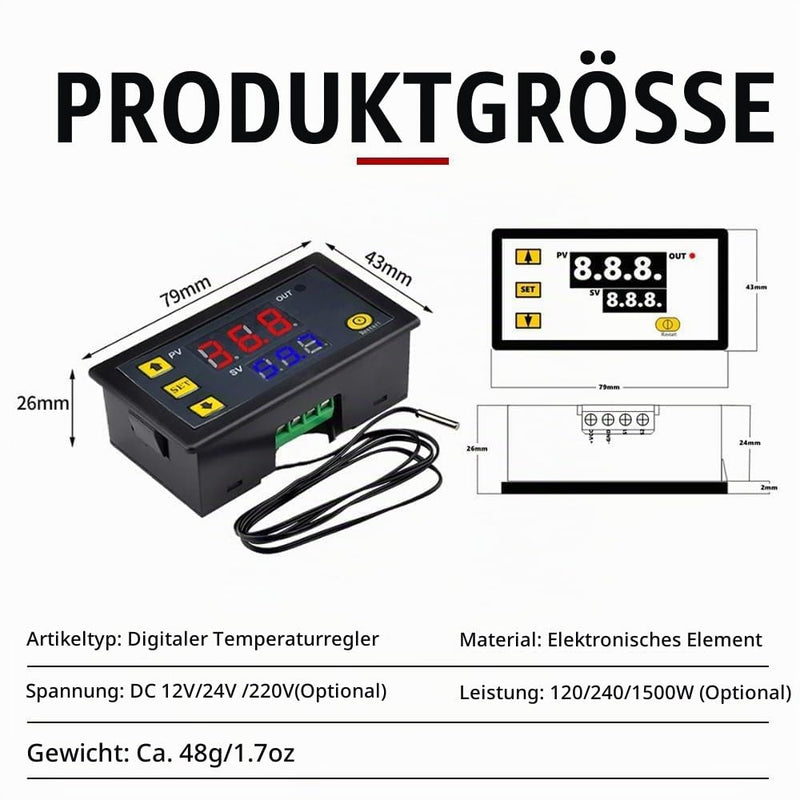 Digital Thermostat, W3230 DC 24V Digital Temperature Controller -20℃~100℃, Digital Display Thermostat Control Switch with Sensor Probe, LCD Temperature Controller Meter Controller, Alarm at High Temperature DC24V