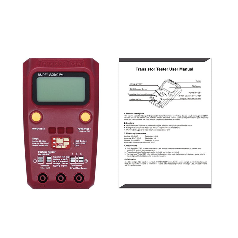 [Australia - AusPower] - BSIDE ESR02 PRO Digital Transistor SMD Components Tester Diode Triode Capacitance Inductance Multimeter ESR Meter Transistor Tester Red 