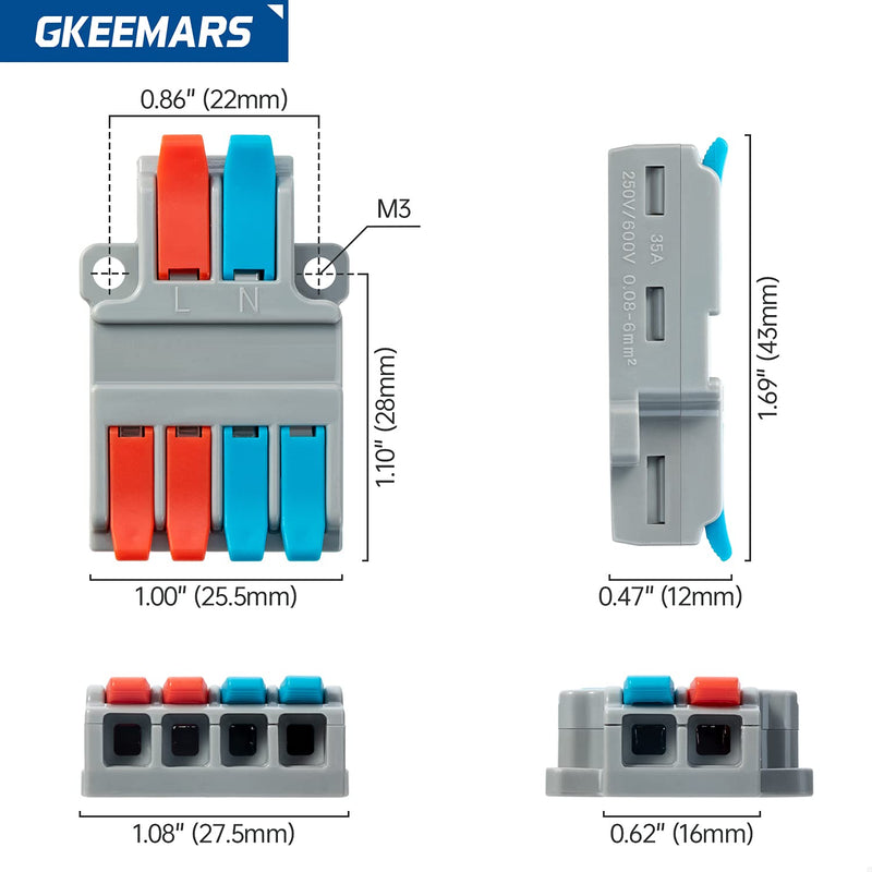 [Australia - AusPower] - GKEEMARS 10Pcs Wire Connectors, Compact Splicing Connector Push-in Conductor Terminal Blocks (2 in 4 Out) 