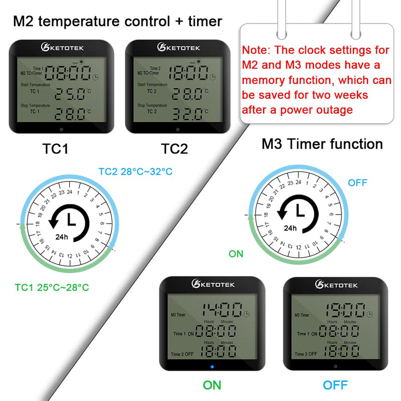 [Australia - AusPower] - Digital Temperature Controller Outlet Day Night Thermostat Plug Socket Heating Cooling Temp Controller with Sensor Timer Regulator for Reptile Greenhouse Brewing Refrigerator 