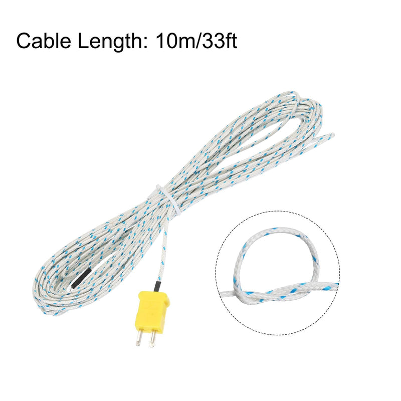 [Australia - AusPower] - MECCANIXITY K Type Thermocouple Mini Connector Temperature Sensor Probes Fiberglass 33ft -50 to 400°C(-58 to 752°F) 
