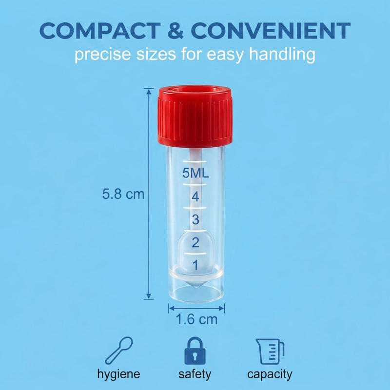 Pack of 20 Chair Sample Tubes 5 ml with Spoon, Fecal Sample Tube for Dogs, Cats and Humans, Chair Sample Container with Screw Cap, Sample Collection Container for Fecal Examination, Sample