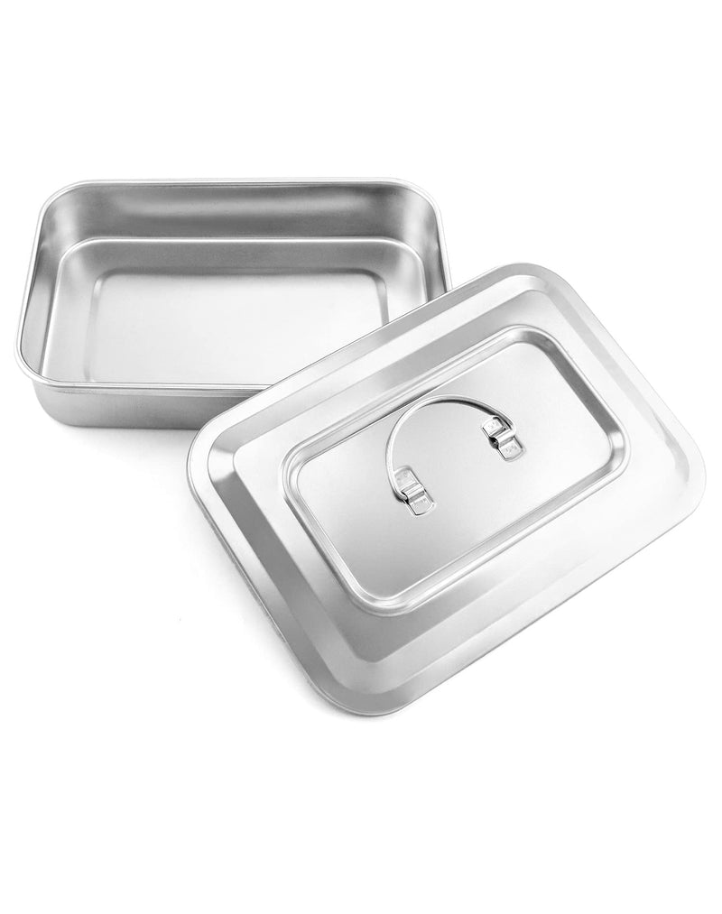 [Australia - AusPower] - QWORK Medical 201 Stainless Steel Instrument Tray Organizer Holder with Lid and Handle Grip for Surgical Medical Dental Instruments, 9.5" x 6.3" x 2" 9" 1 Pack 