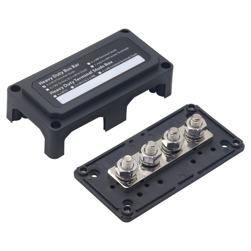 300A Busbar 12 V - 48 V DC Distribution Rail Brass Off-Road Vehicle Mass Distributor Boat Wire Box Camper Busbar Box M10 3/8 Nuts Busbar Black 300A M10(3/8")