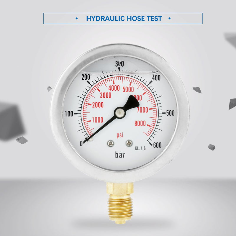 [Australia - AusPower] - Hydraulic Pressure Test Kit 40mpa Hydraulic Pressure Gauge 60p Hydraulic Pressure Test Kit,Hydraulic Hose Test Point Coupling M16*2-BSP1/4 + 0~600BAr 8500PSI Gauge Hose 