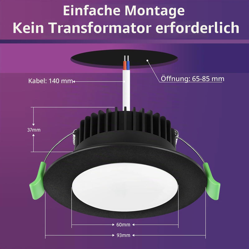 YindaLux 5 W LED Recessed Spotlight, 230 V RGB, Pack of 6 LED Spotlights, Warm to Cool White, 2700 K - 6500 K, Dimmable Control with App and Remote Control, Drill Hole 65-80 mm, IP44 Bluetooth | 5W 500LM Deckenspots IP44 Möbeleinbauleuchte mit App & Fe...