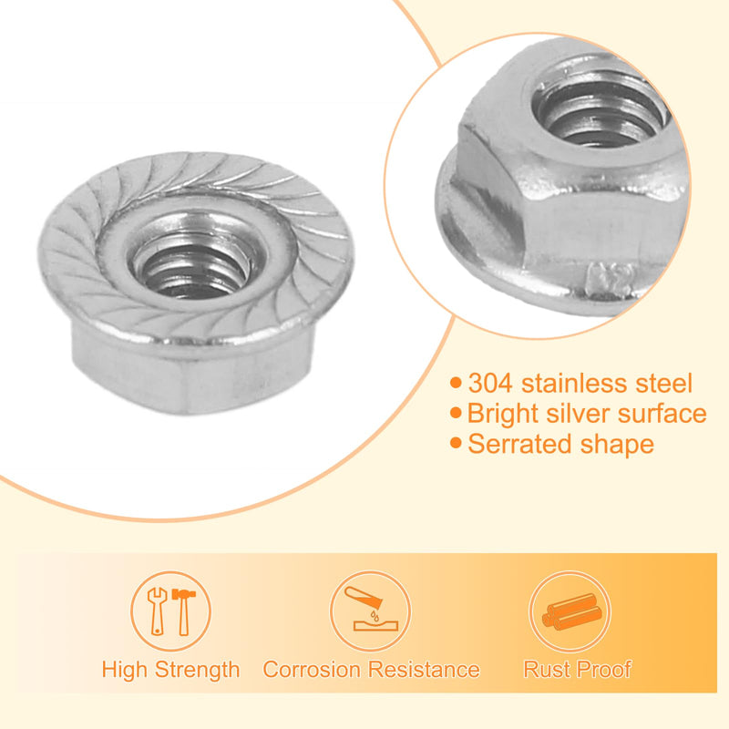 [Australia - AusPower] - uxcell 3/16-24 Serrated Flange Hex Lock Nuts, 50Pcs 304 Stainless Steel Non-Slip Hexagon Flange Nut, Full Thread, Bright Finish, Silver 1 