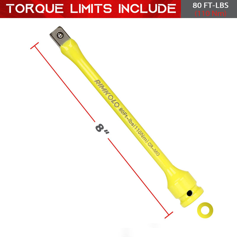 [Australia - AusPower] - 1/2" Drive Torque Limiting Extension Bar, 8 Inch Color-Coded Limiter 80ft-lbs CR-MO Stick for Locking Lug Nuts 80 Ft-lbs (110nm) 