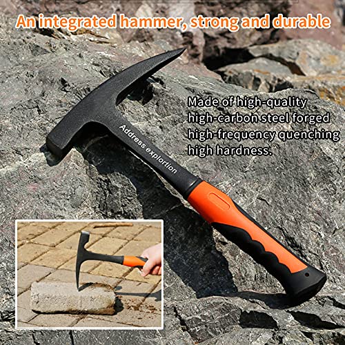 Geological Hammer 800g TPR Coated Handle Pointed Tip Hammers Multifunctional Geology Hand Tools for Mineral Exploration Investigation