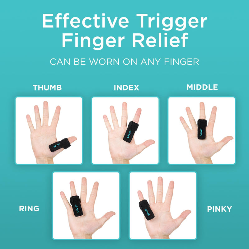 [Australia - AusPower] - Vive Trigger Finger Splint - Support Brace for Middle, Ring, Index, Thumb and Pinky Straightening Curved, Bent, Locked Stenosing Tenosynovitis Hands Tendon Lock Release Stabilizer Knuckle Wrap Single Black 