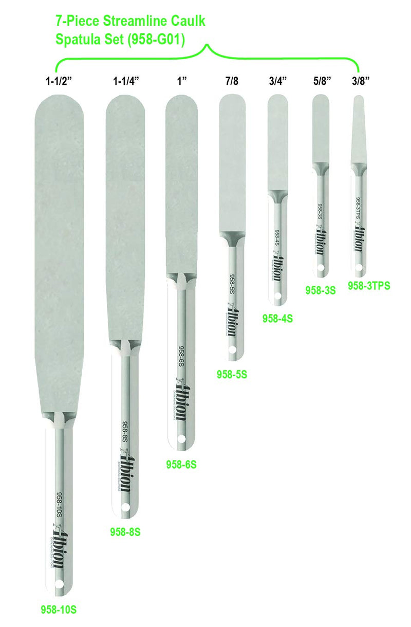 Albion Engineering 958-G01 Streamline Caulk Spatula 7-Piece Set, ?n? ???k, Stainless Steel (Pack of 7)