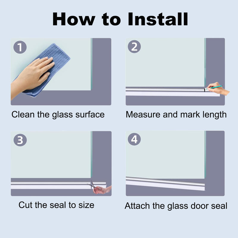 Frameless Shower Door Bottom Seal for 3/8" (10mm) Thick Glass, 36" Long, Clear Vinyl, No Adhesive Required, Stops Leaks Clean 36" Length for 3/8"