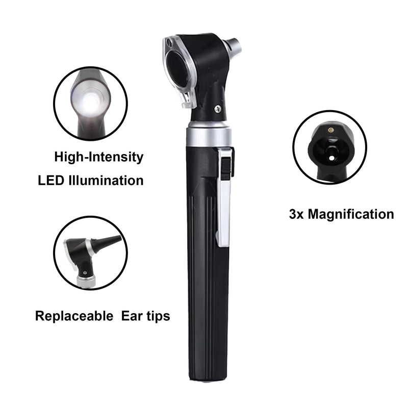 [Australia - AusPower] - Otoscope Ear Infection Detector with Bright LED Light, Portable Scope for Kids/Adults, Clinical & Pet Use (Black) BLACK 