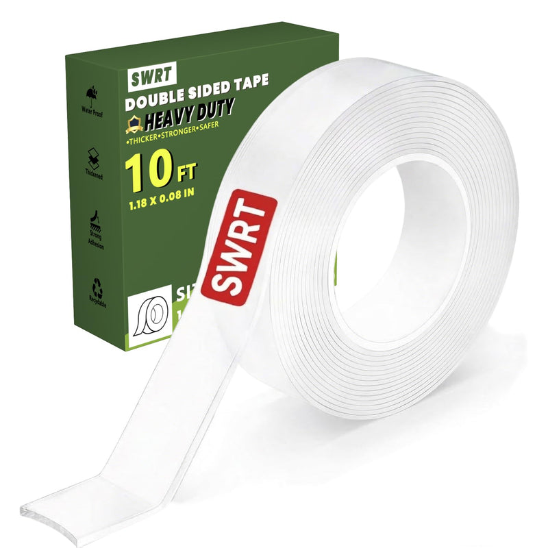 SWRT Double Sided Heavy Duty Tape, 1.18 Inch x 120 Inch Extra Large Nano Transparent Adhesive Tape, Removable Clear Mounting Strips for Walls, Picture Hanging, Posters, Carpet, and Home Decor