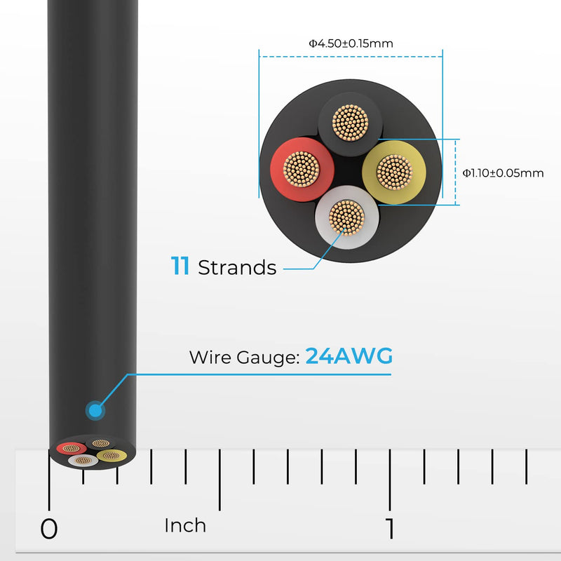[Australia - AusPower] - FIRMERST 24 Gauge 30 Feet 4 Conductor Tinned Copper Electrical Wire 24 AWG 