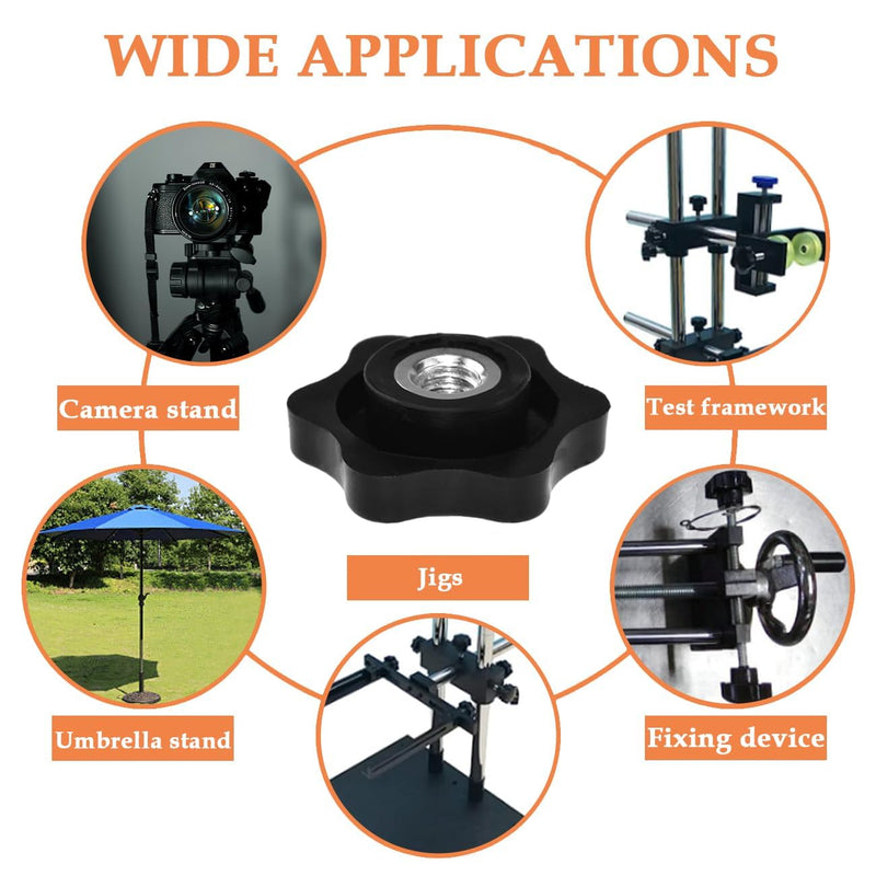 [Australia - AusPower] - 4 Pcs 1/4"-20 Inch Knob Black Nylon Screw-On Type Thru Threaded Knob Nuts 6-Star Shape Hand Tighten Clamping Knobs 1/4" - 20 