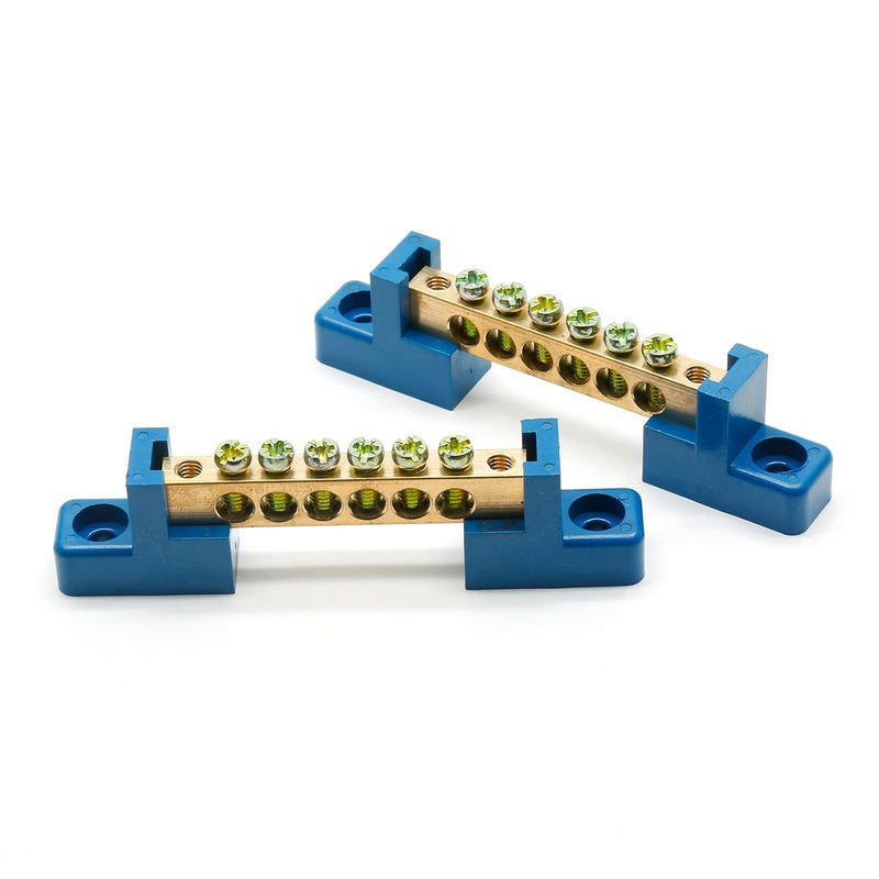 [Australia - AusPower] - 2Pcs Ground Bus Bar Terminal Block, 5 Terminal Positions Wire Screw Terminal Brass Electrical Grounding Bars Block 2 