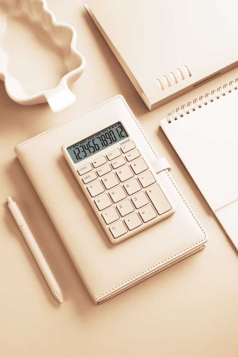 [Australia - AusPower] - Pocket & Desktop Beige Calculator with a Bright LCD, Dual Power Handheld Desktop. Color. Business, Office, High School 