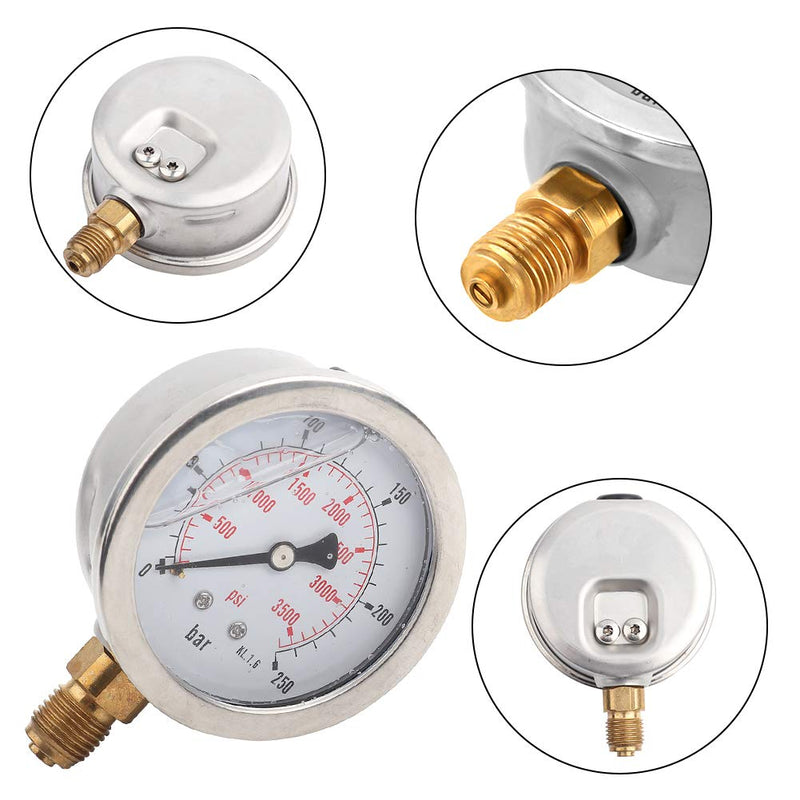 [Australia - AusPower] - Liquid-filled hydraulic pressure gauge 0-3750PSI 0-250 bar pressure gauge, 2.5 inch dial display, G1/4 thread connection 