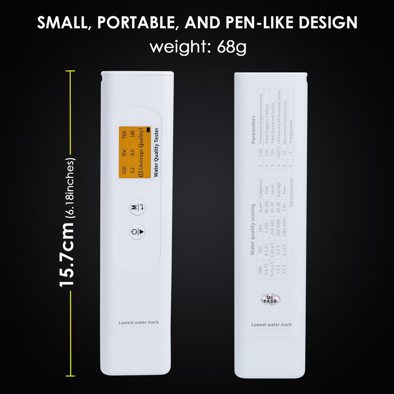 [Australia - AusPower] - Water Quality Tester for Drinking Water, Portable 6-in-1 TDS Meter TOC, COD, EC, UV275, Temp&TDS, Digital Drinking Water Quality Tester for Home, RV, Hiking, Camping, Travel, Well, Tap, Water Purifier 