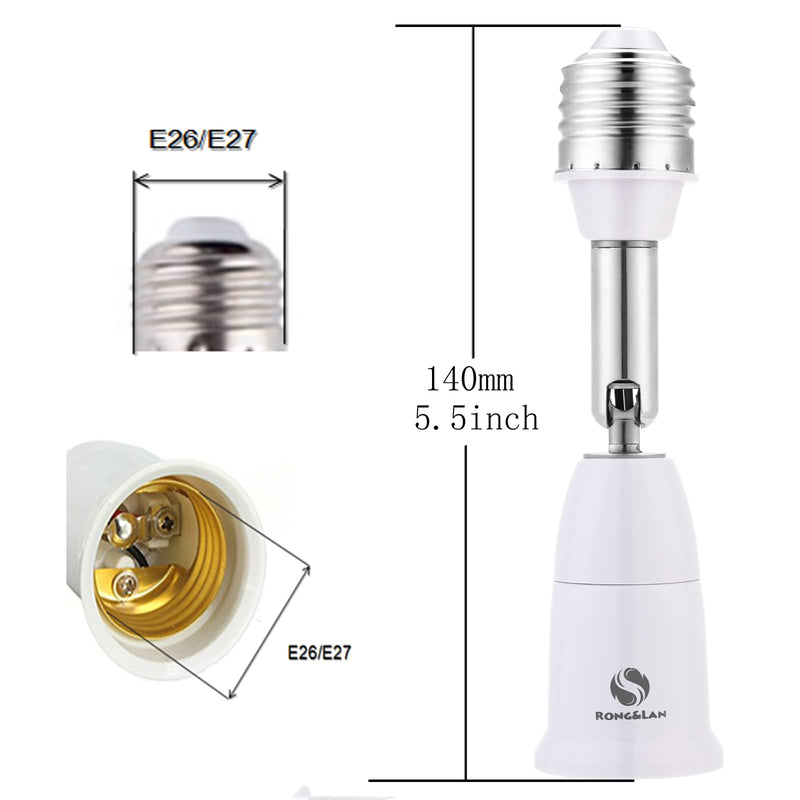 [Australia - AusPower] - RONG&LAN E26/E27 Light Socket Extender?180 Degree Bendable, Extension Socket Extender Adapter, E26/E27 to E26/E27 Adjustable Extension, Flexible Medium Light Bulb Socket Converter (5.5inch 2-Pack) 5.5inch 2-Pack 