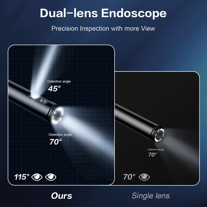 [Australia - AusPower] - Dual Lens Endoscope Camera with Light-Borescope Inspection Camera with 8+1 Adjustable LED Lights1980P Endoscope Camera with 16.5ft Semi-Rigid Snake Camera IP68 Waterproof for iPhone iPad Android Phone 